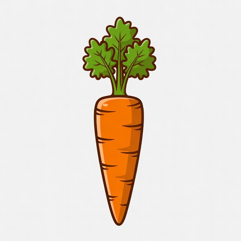 Cartoon carrot with green leaves Cartoon carrot with green leaves