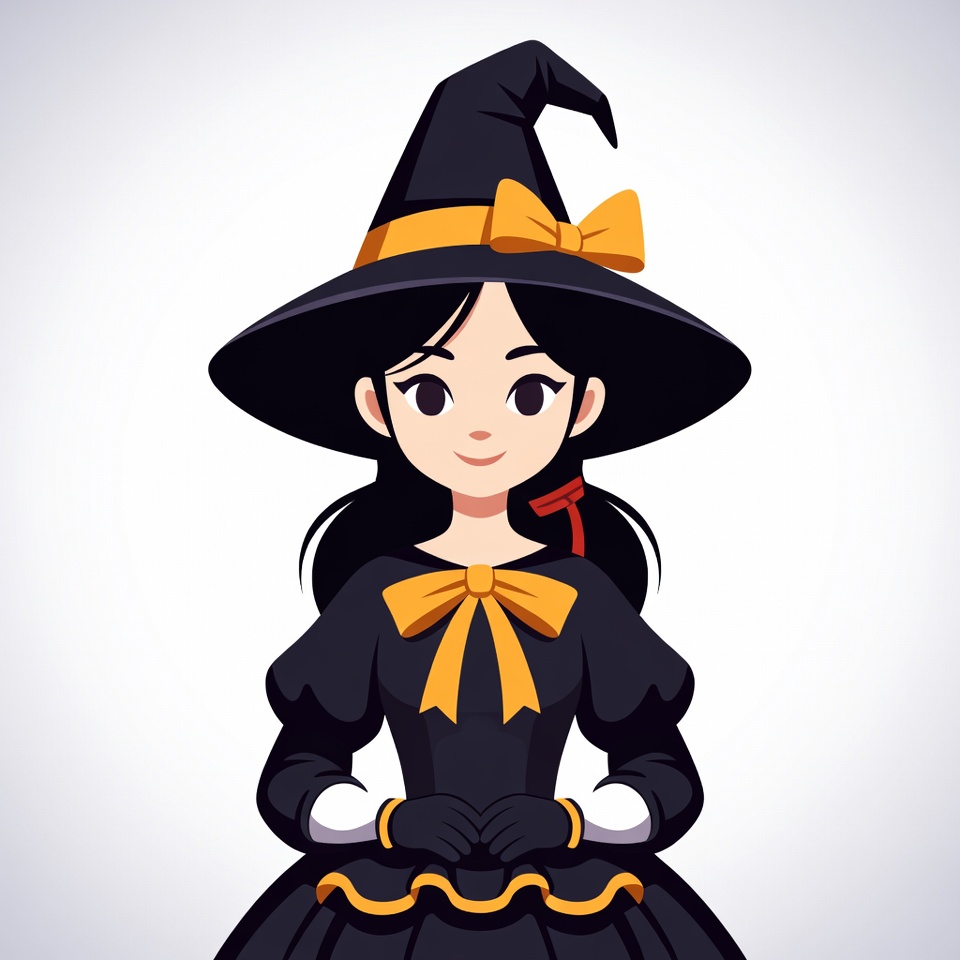 Cute Asian witch girl illustration Cute Asian witch girl illustration