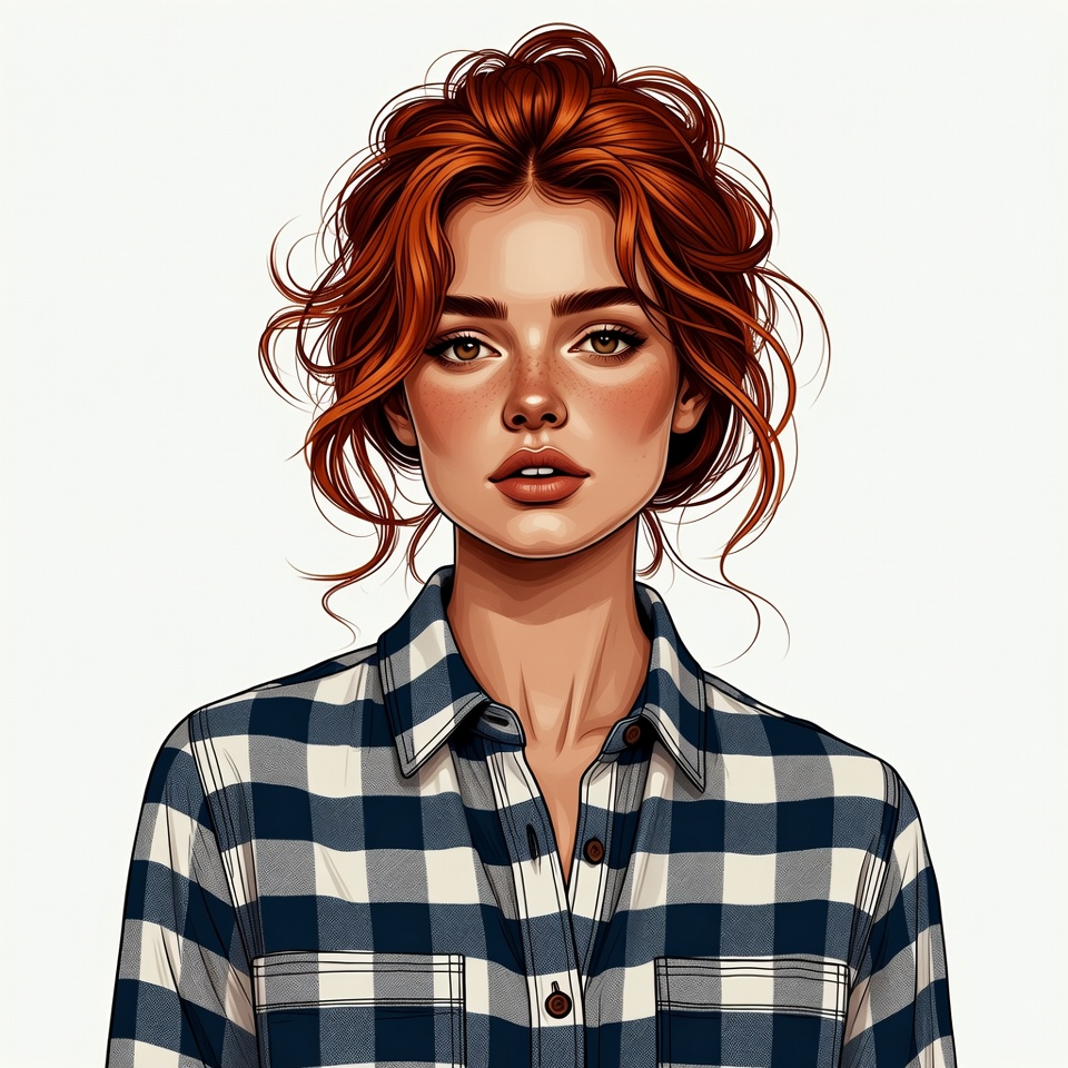 Redhead woman in plaid shirt Redhead woman in plaid shirt