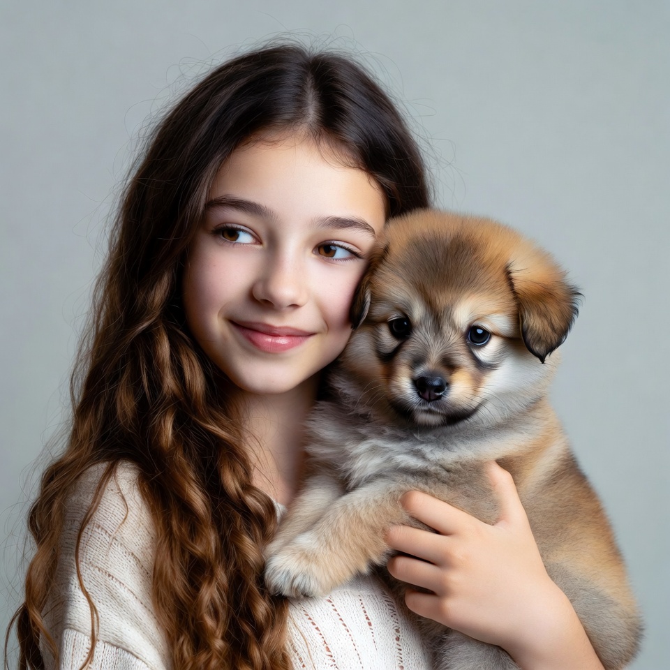 Girl holding cute puppy Girl holding cute puppy