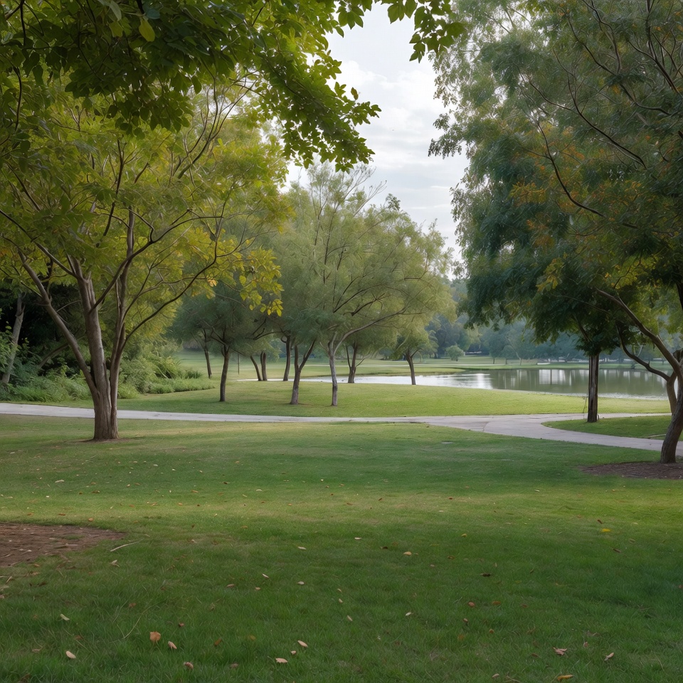 Park with trees and curved paths Park with trees and curved paths