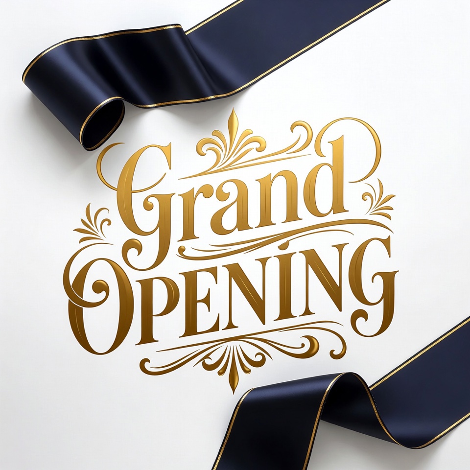 Grand Opening Gold Text with Navy Ribbon Grand Opening Gold Text with Navy Ribbon