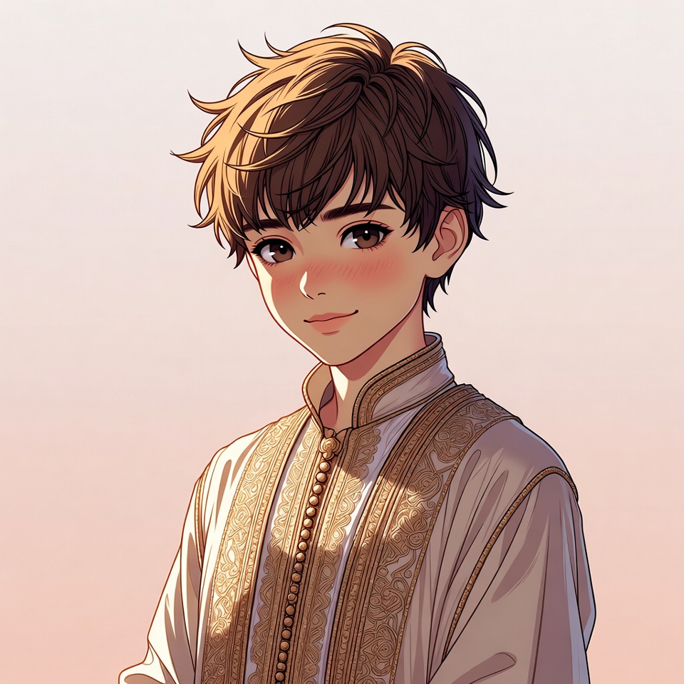 Anime boy in ornate gold robe Anime boy in ornate gold robe