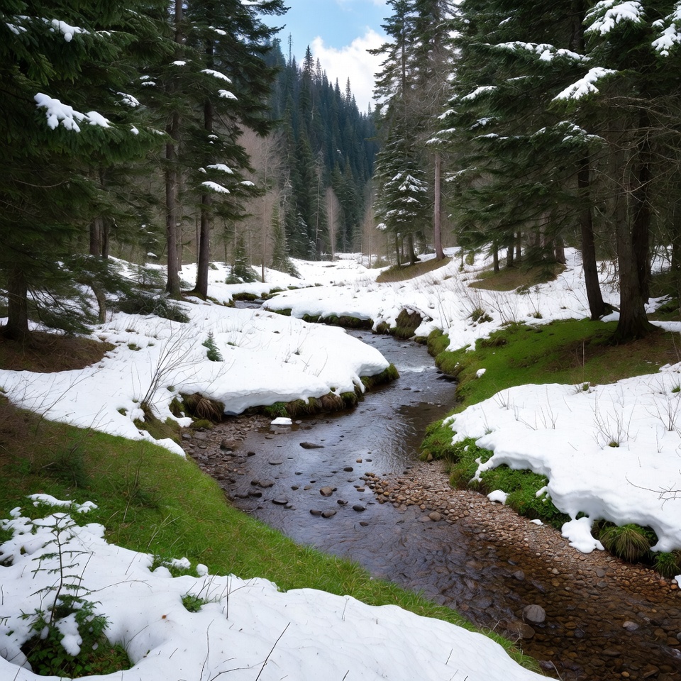 Snowy Forest with Winding Stream Snowy Forest with Winding Stream