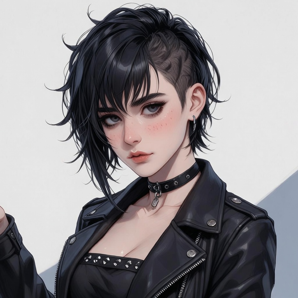 Undercut hairstyle woman in leather jacket Undercut hairstyle woman in leather jacket