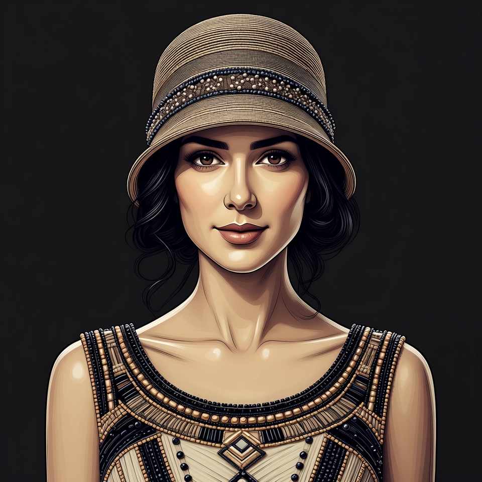 Woman in 1920s Flapper Hat and Dress Woman in 1920s Flapper Hat and Dress
