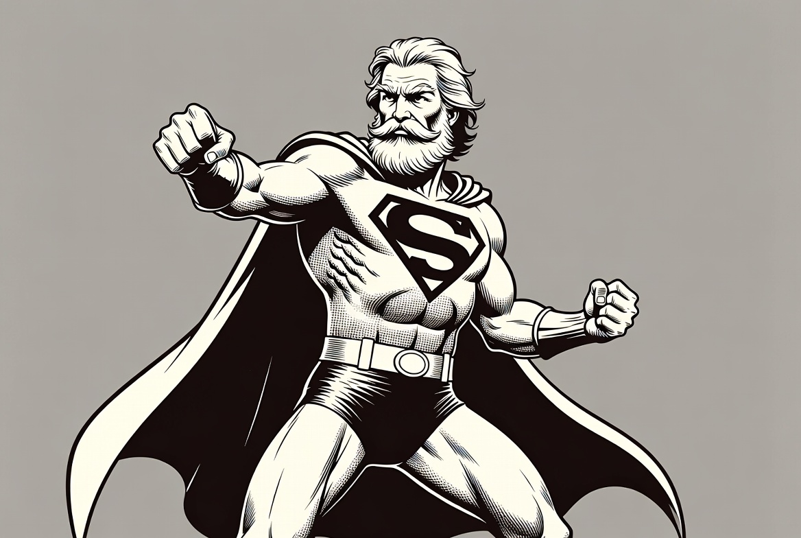 Bearded Superman in dynamic pose Bearded Superman in dynamic pose