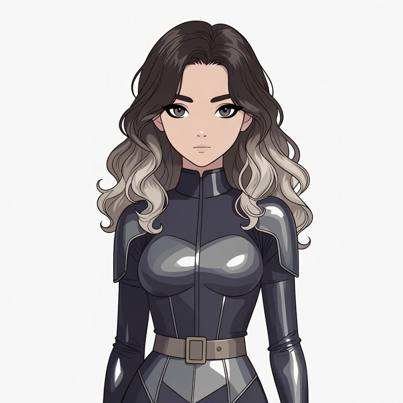 Anime girl in black futuristic bodysuit Anime girl in black futuristic bodysuit