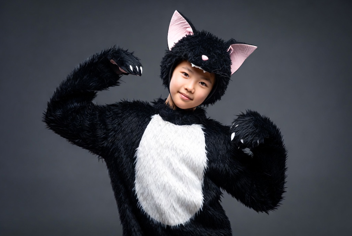 Asian girl in black cat costume Asian girl in black cat costume