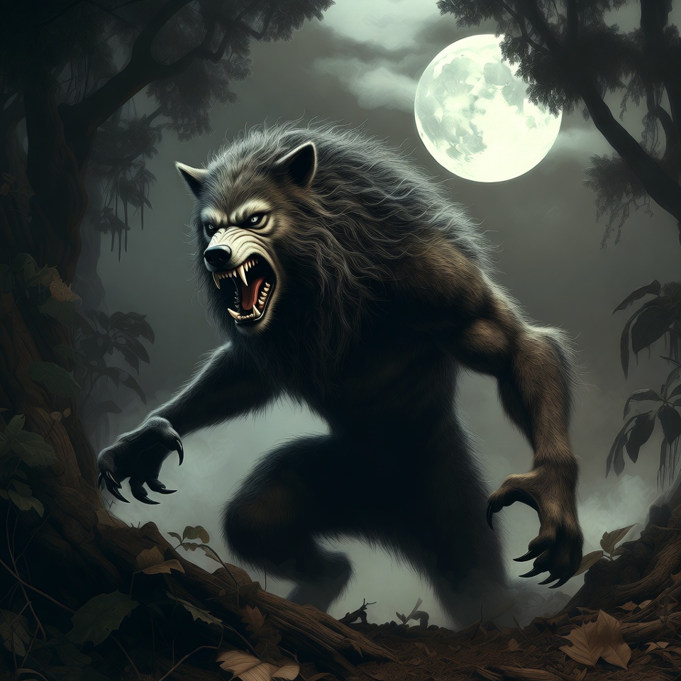 Howling Werewolf in Moonlit Forest Howling Werewolf in Moonlit Forest