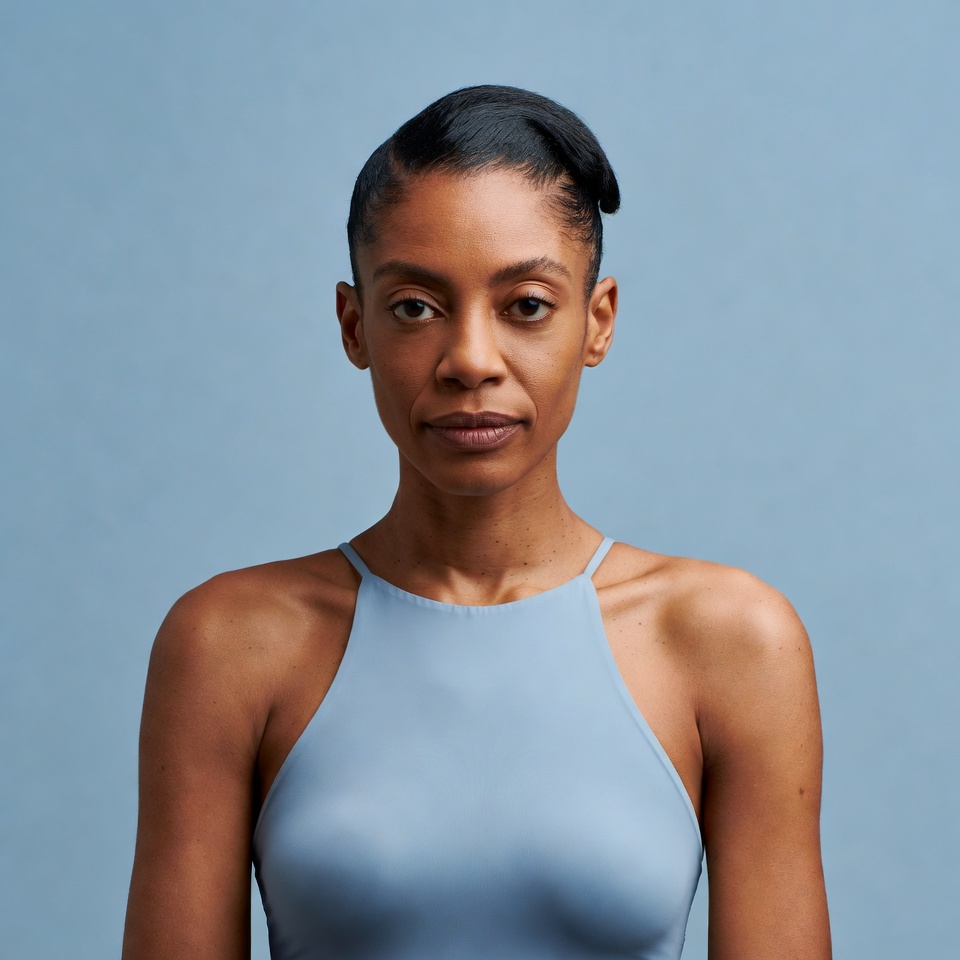 African-American woman in blue dress African-American woman in blue dress