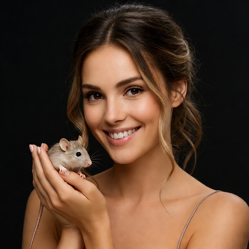 Woman holding cute baby mouse Woman holding cute baby mouse