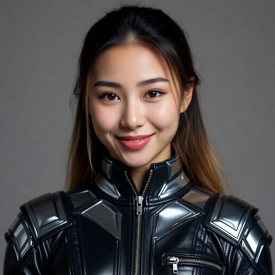Asian woman in metallic armor suit Asian woman in metallic armor suit