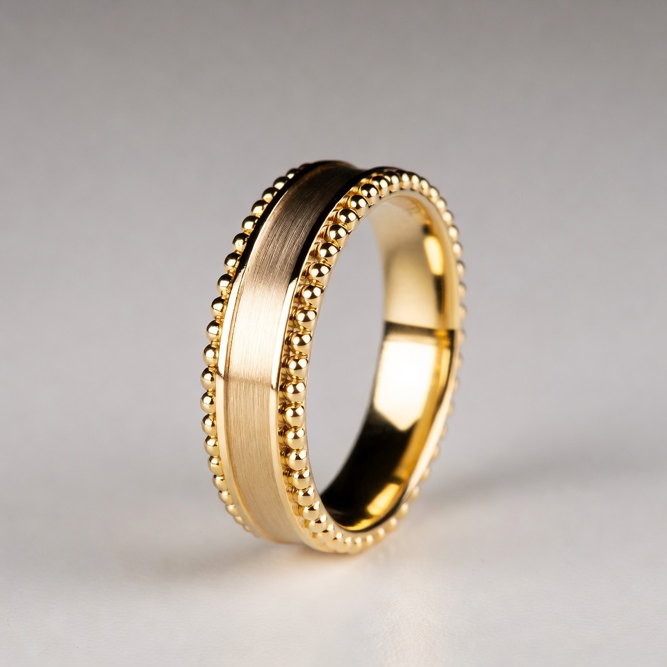 Gold beaded wedding band ring Gold beaded wedding band ring