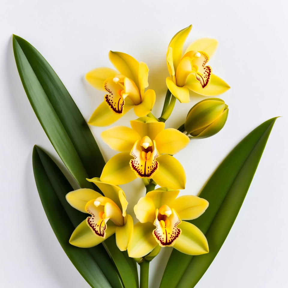 Yellow Orchid Flowers with Green Leaves Yellow Orchid Flowers with Green Leaves