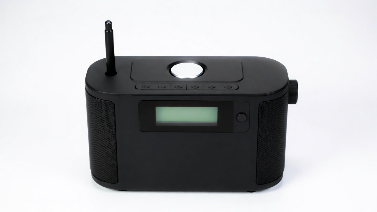Black portable radio with antenna Black portable radio with antenna
