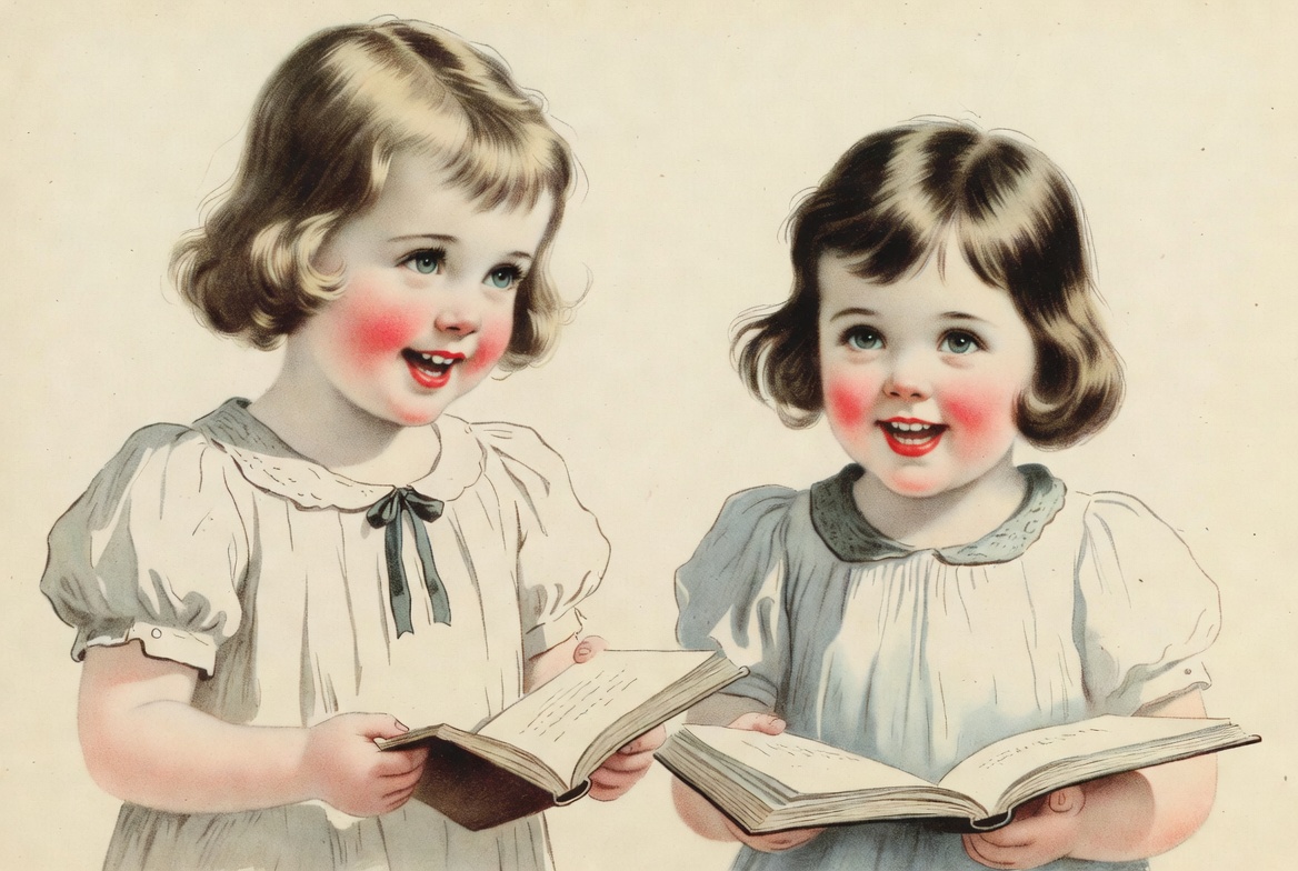 Two girls reading books together Two girls reading books together