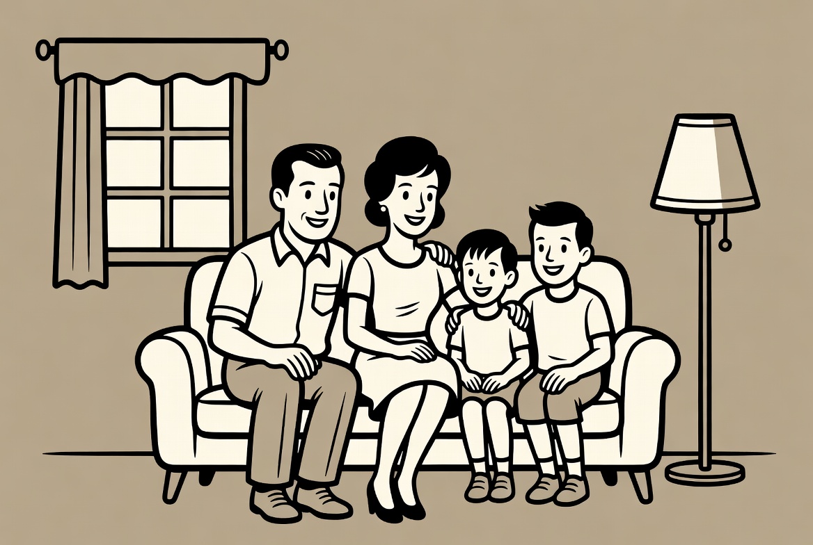 Happy family sitting on sofa illustration Happy family sitting on sofa illustration