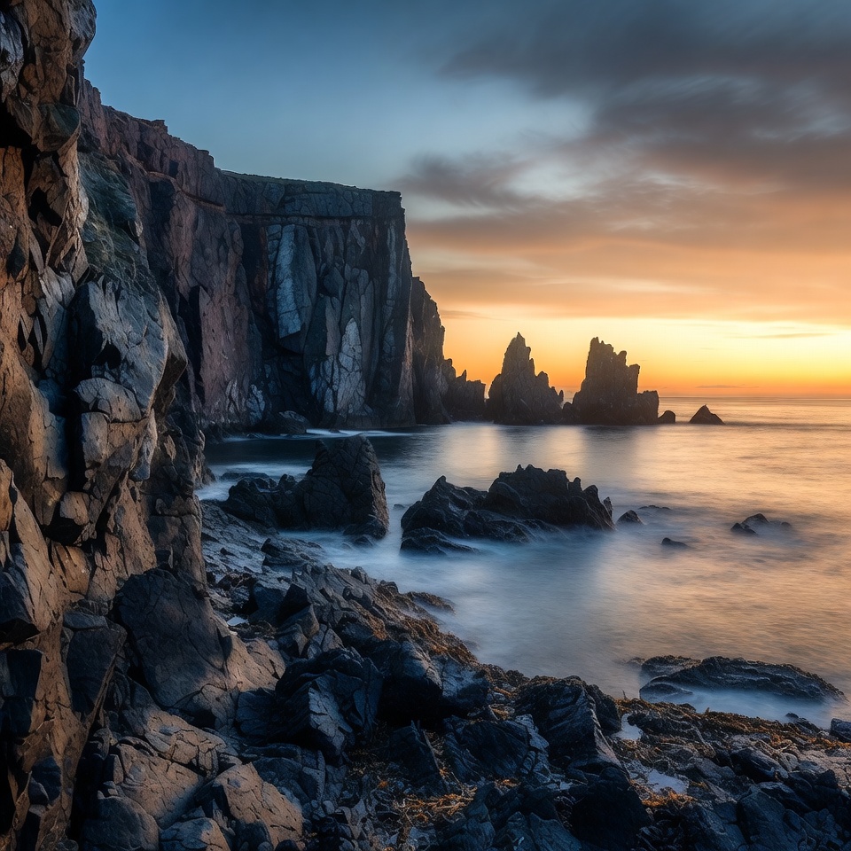 Dramatic Sea Cliffs at Sunset Dramatic Sea Cliffs at Sunset