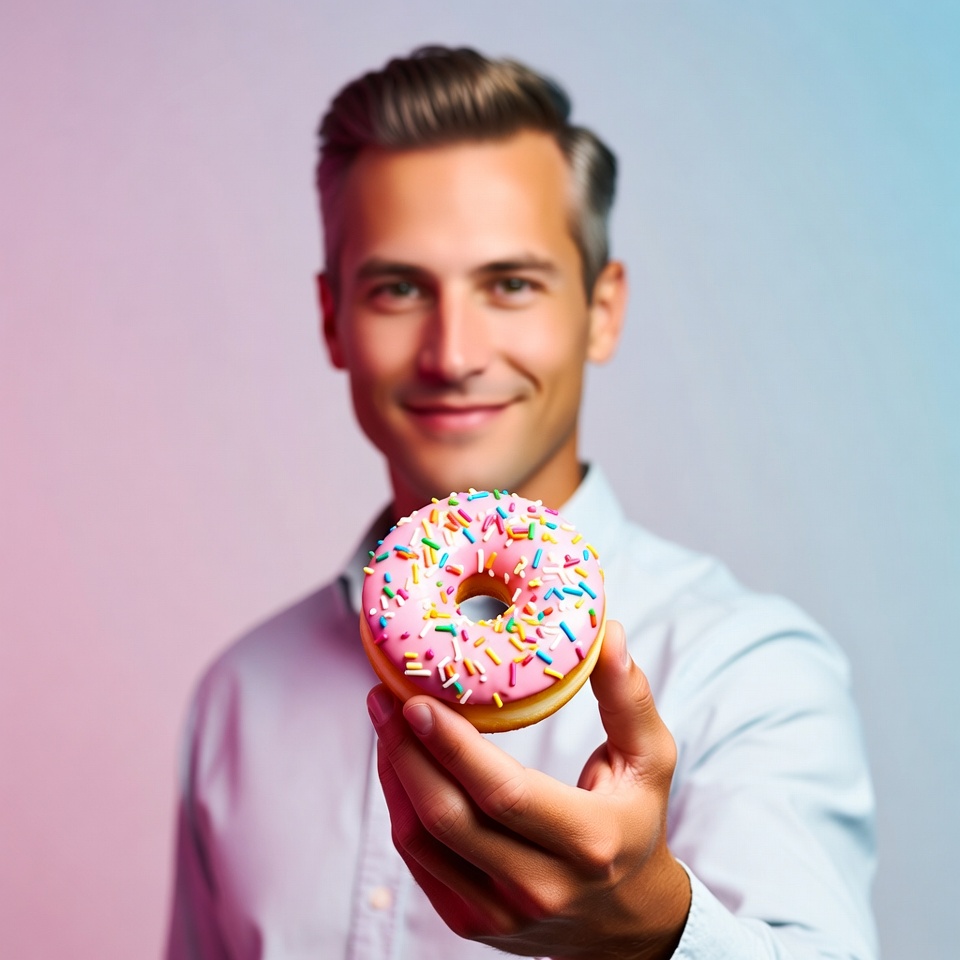 Man holding pink sprinkled donut Man holding pink sprinkled donut