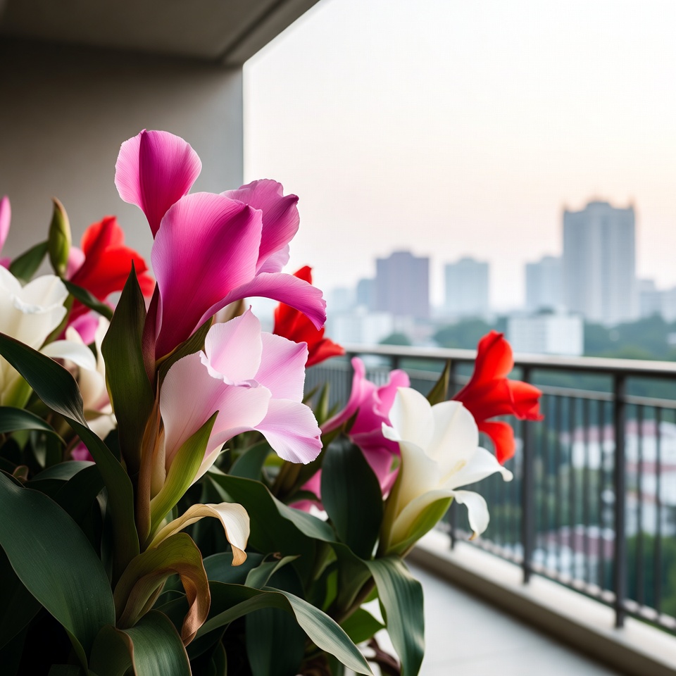 Colorful Amaryllis Flowers on Balcony Colorful Amaryllis Flowers on Balcony