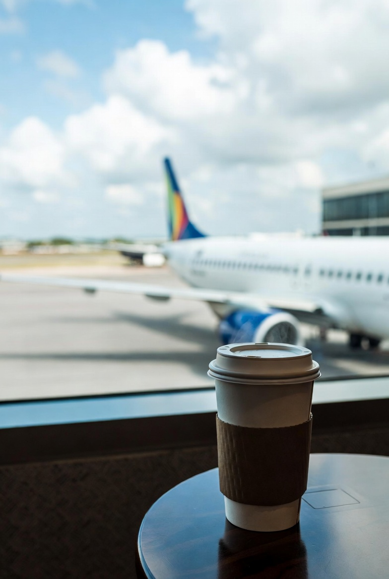 Coffee cup with airplane view Coffee cup with airplane view