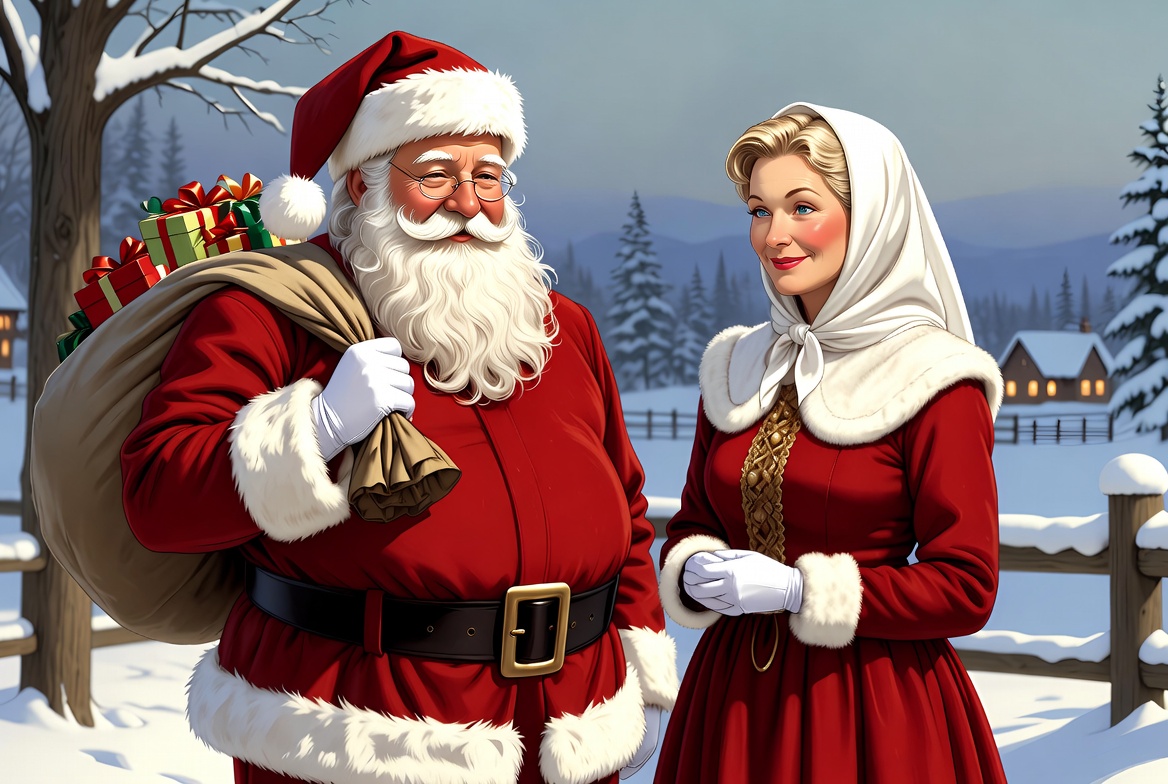 Santa Claus and Mrs. Claus in Snowy Village Santa Claus and Mrs. Claus in Snowy Village