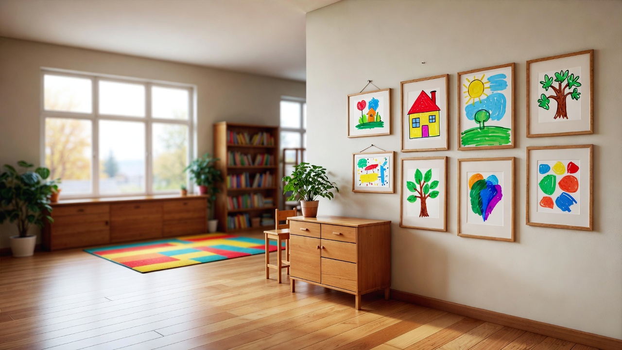 Children's drawings on nursery wall Children's drawings on nursery wall