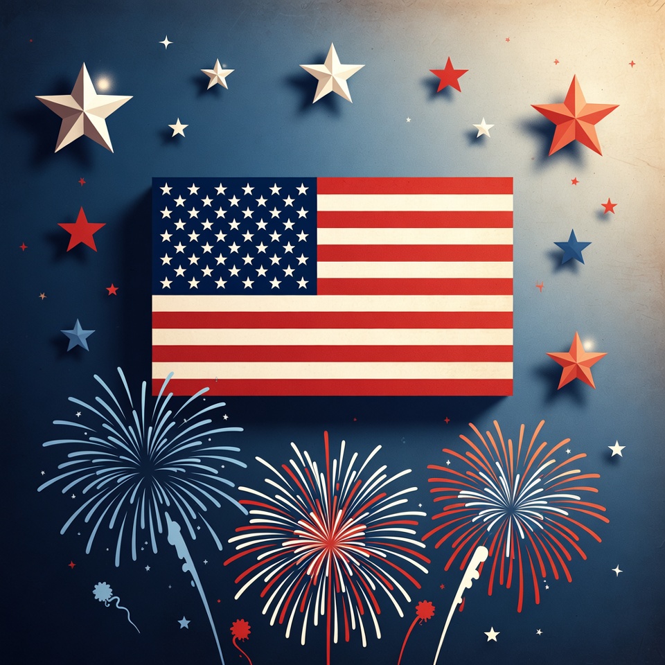 American Flag with Fireworks and Stars American Flag with Fireworks and Stars