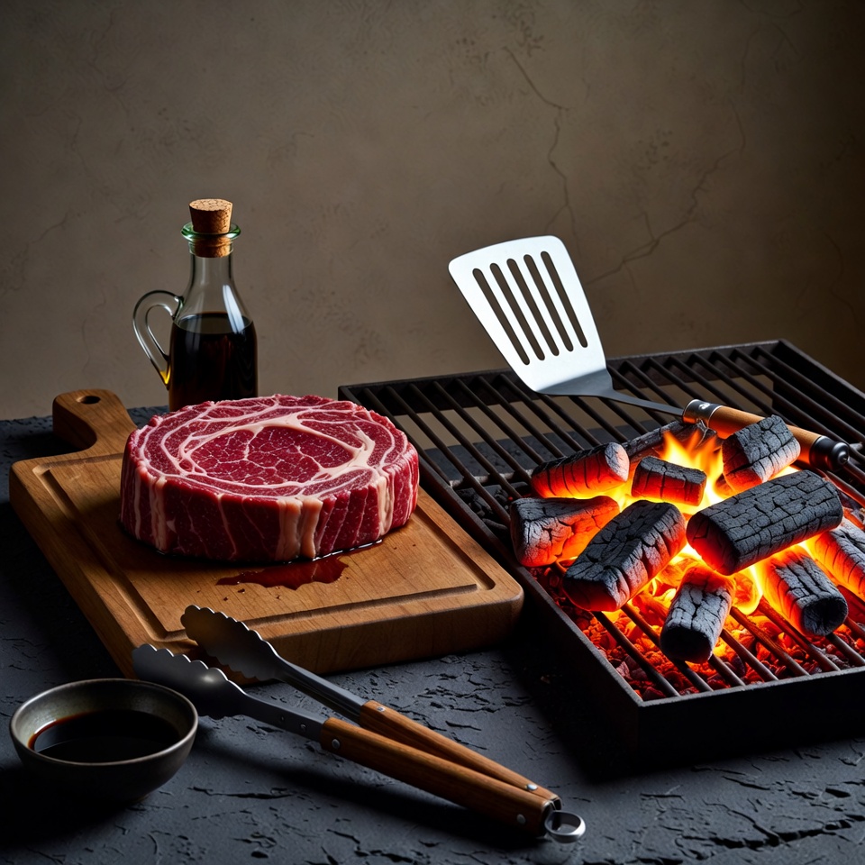 Raw Marbled Steak on Grill Raw Marbled Steak on Grill