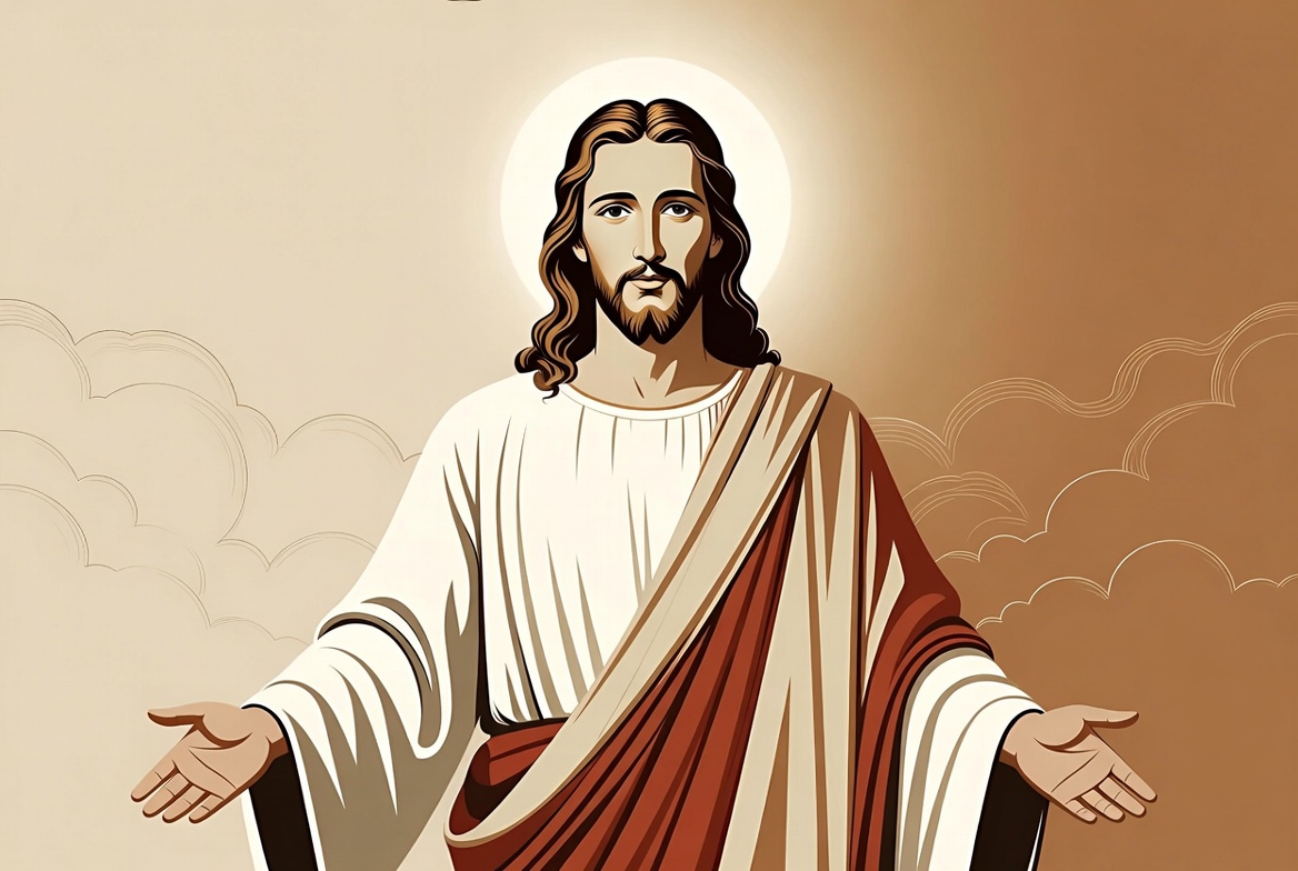 Jesus Christ with halo arms outstretched Jesus Christ with halo arms outstretched