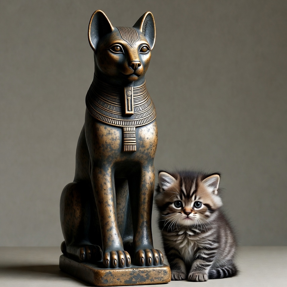 Egyptian Cat Statue with Kitten Egyptian Cat Statue with Kitten