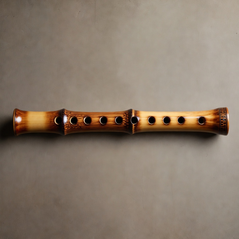Bamboo Shakuhachi Flute on Gray Background Bamboo Shakuhachi Flute on Gray Background