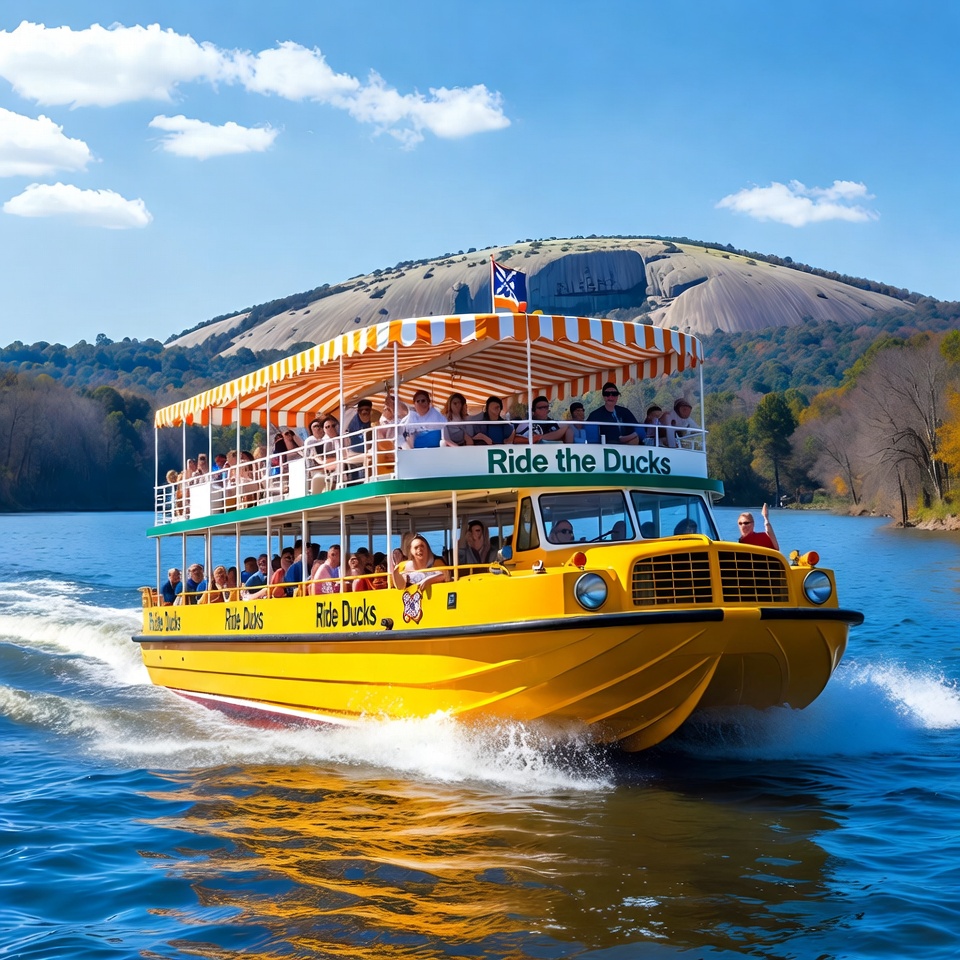 Ride the Ducks tour boat on river Ride the Ducks tour boat on river