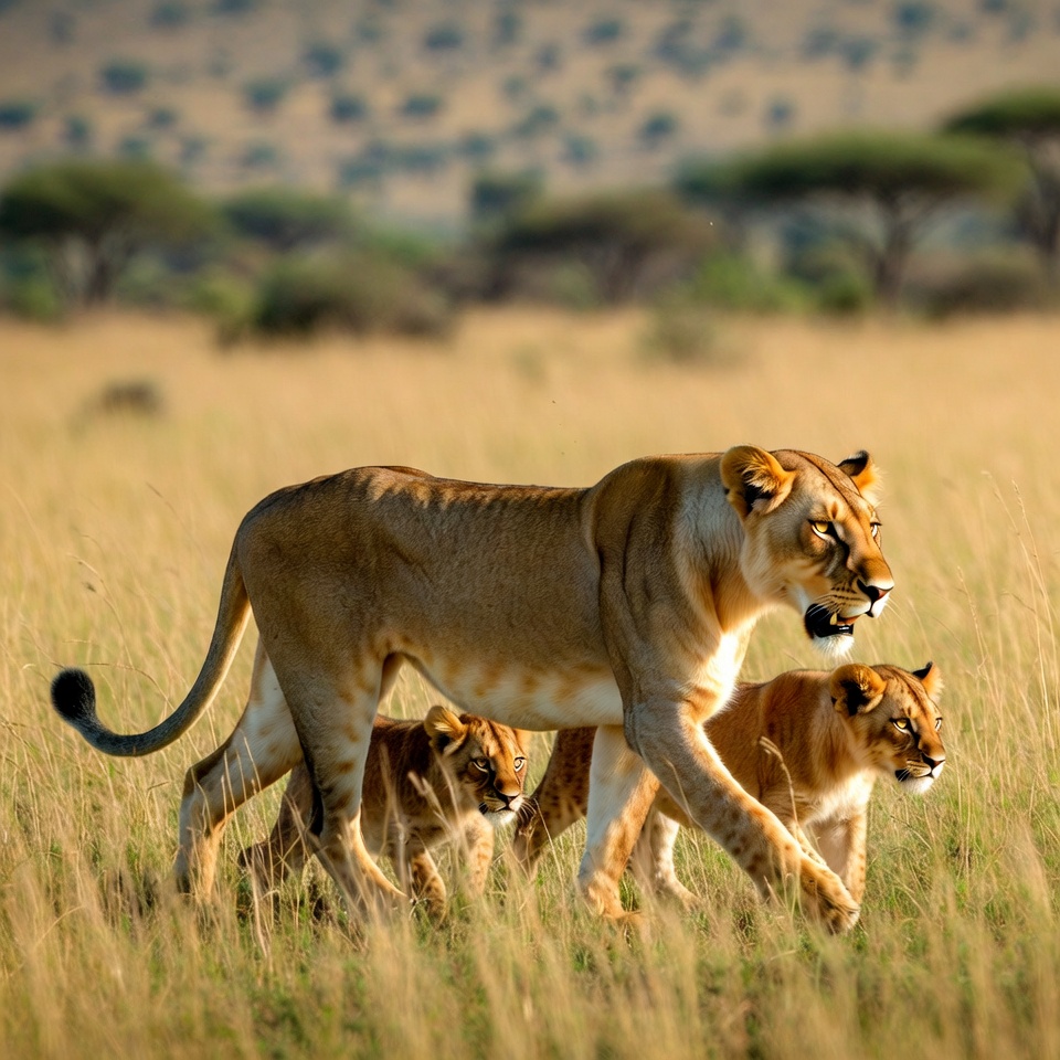 Lioness walking with lion cubs Lioness walking with lion cubs