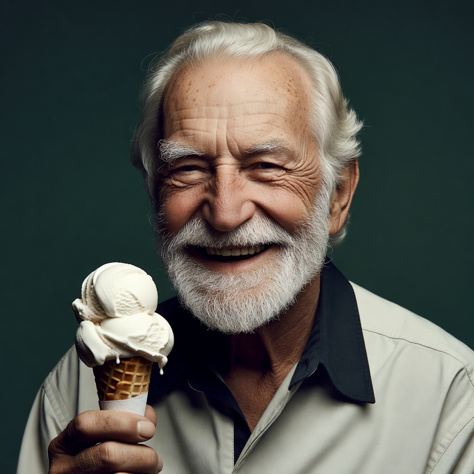 Elderly man holding ice cream cone Elderly man holding ice cream cone