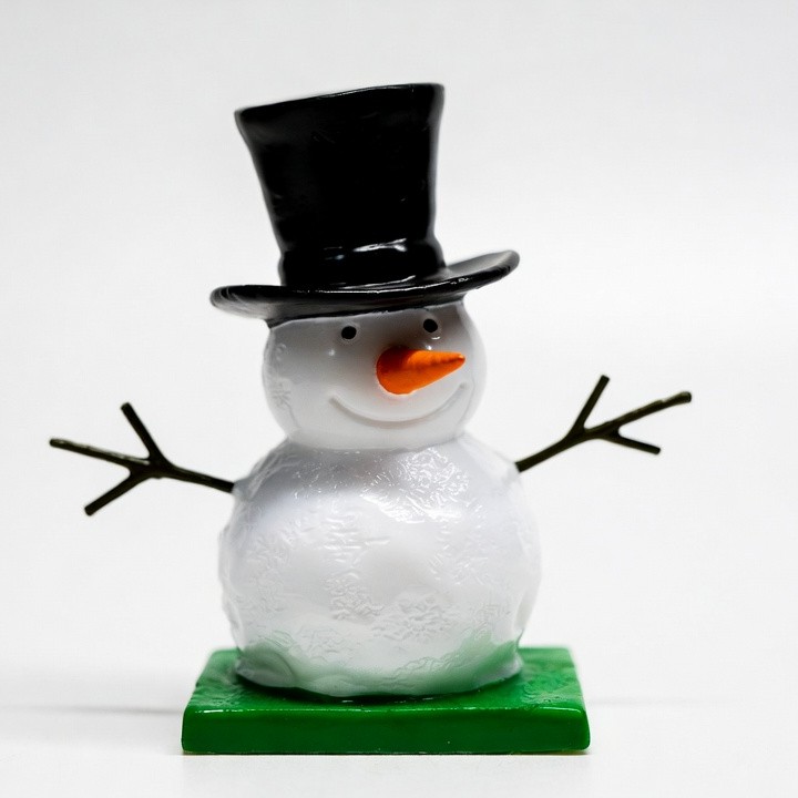 Snowman with top hat on green base Snowman with top hat on green base