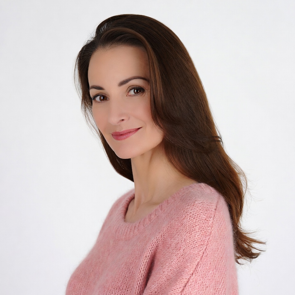 Woman in pink sweater smiling Woman in pink sweater smiling