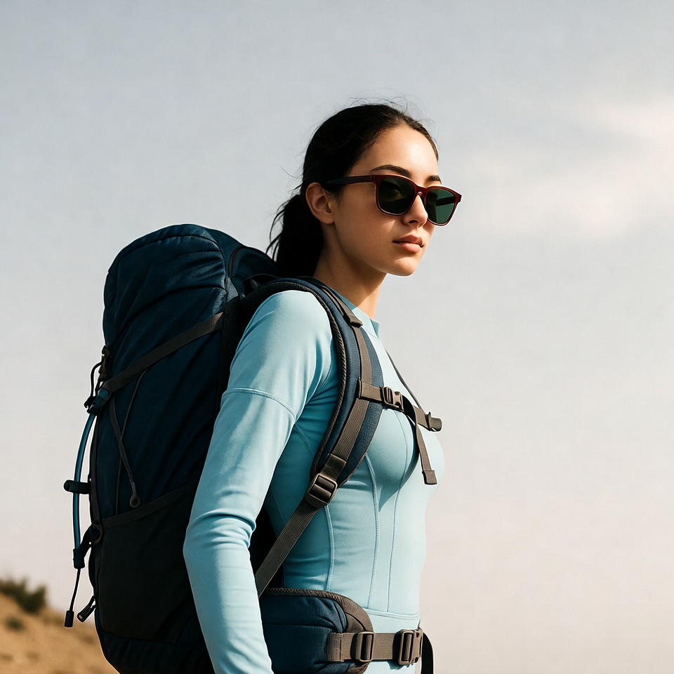 Asian woman hiker with backpack Asian woman hiker with backpack