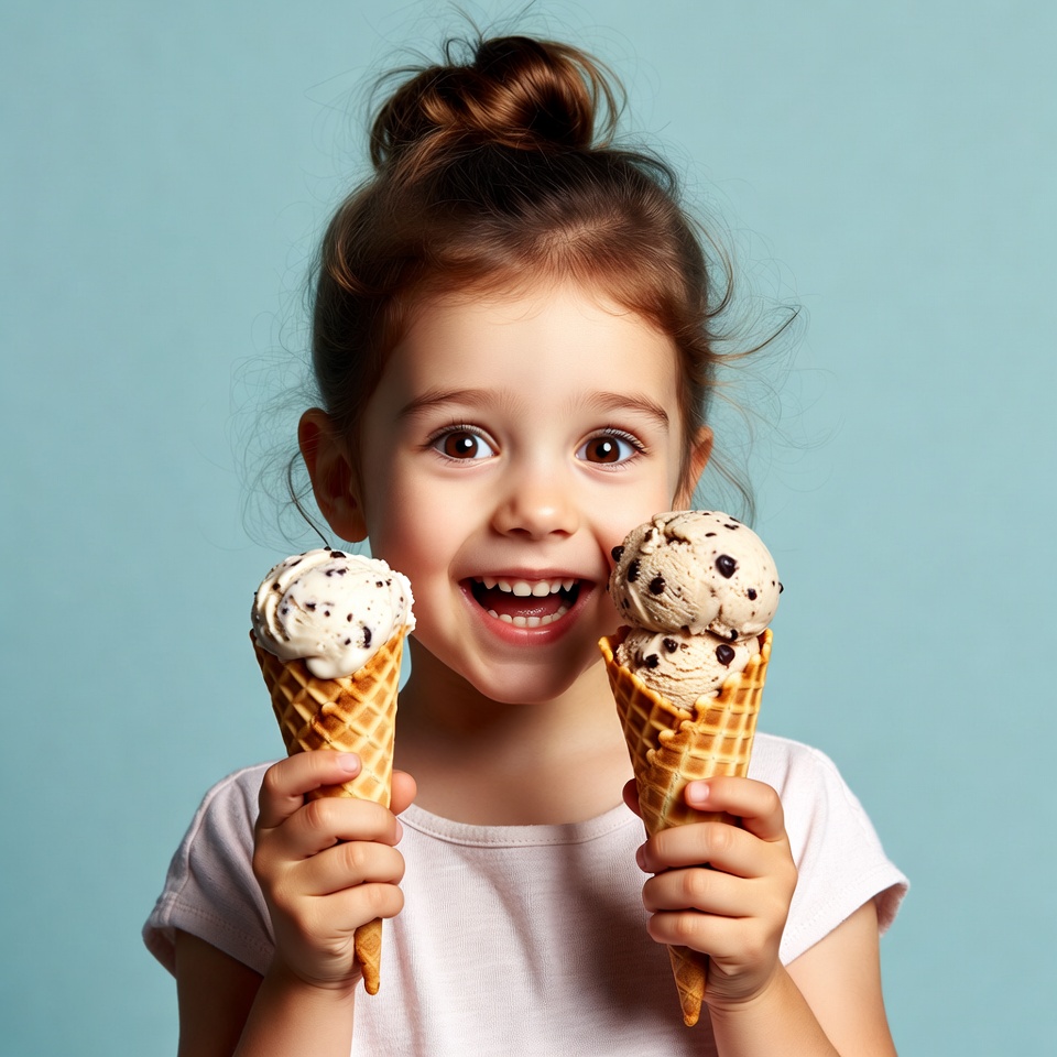 Girl holding two ice cream cones Girl holding two ice cream cones