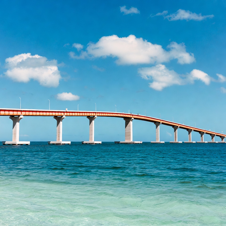 Orange bridge over turquoise ocean Orange bridge over turquoise ocean