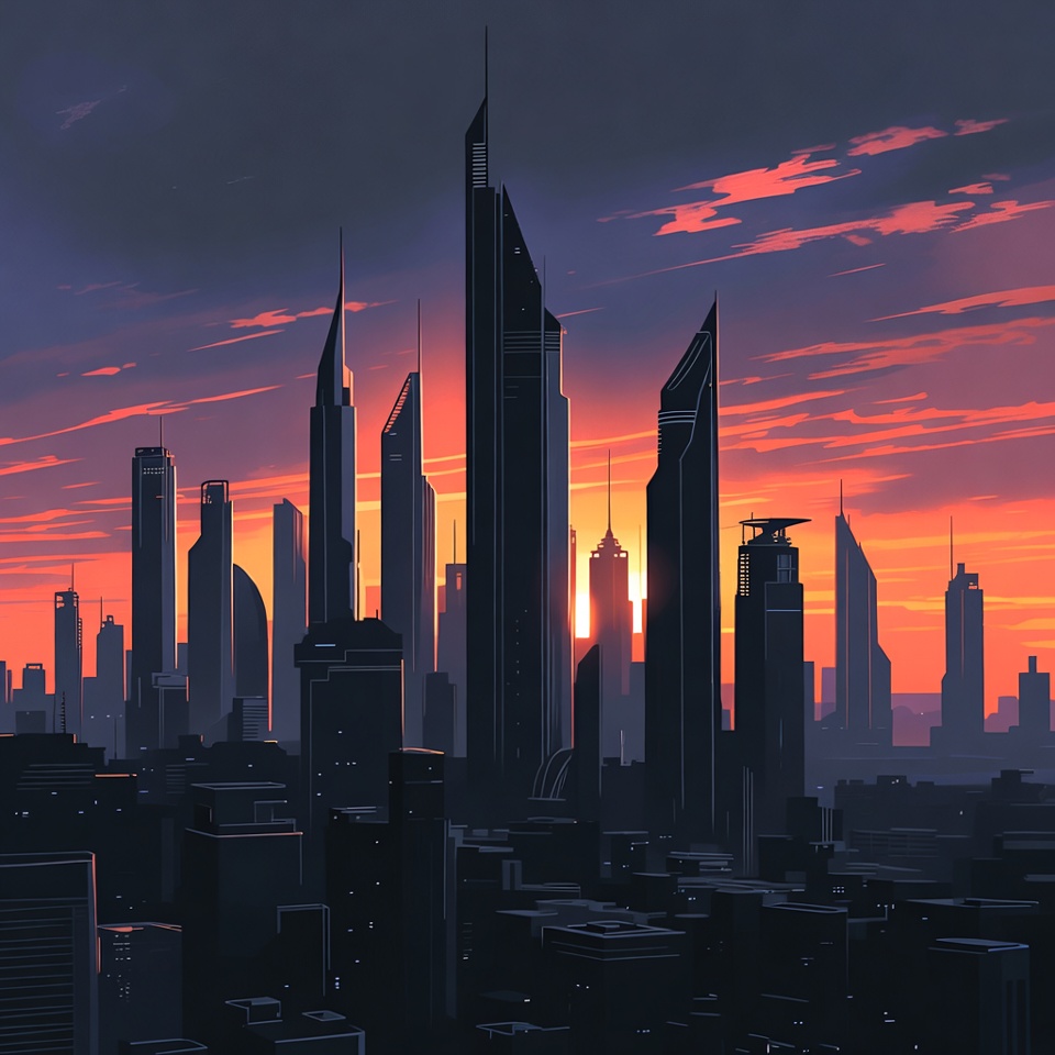 Futuristic City Skyline at Sunset Futuristic City Skyline at Sunset