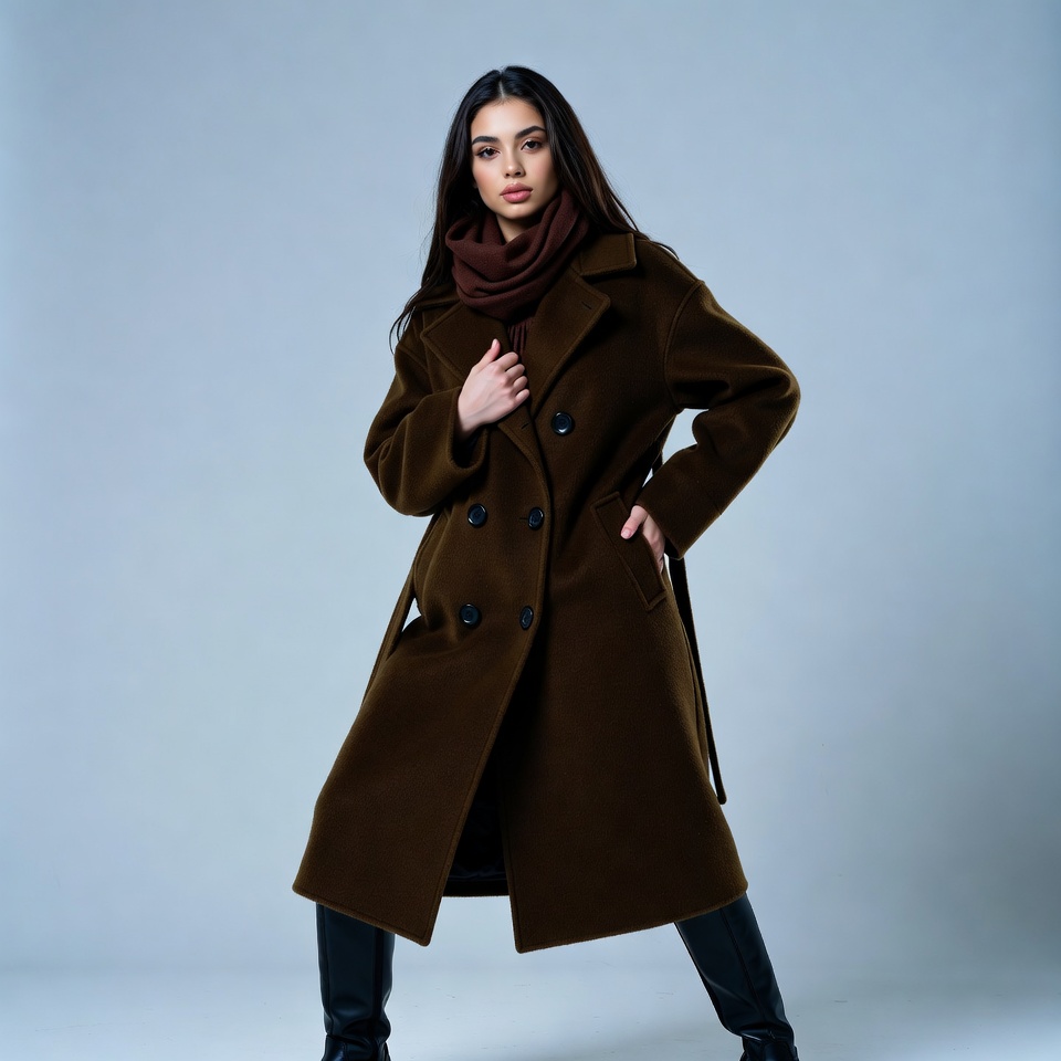 Woman in brown coat and scarf Woman in brown coat and scarf