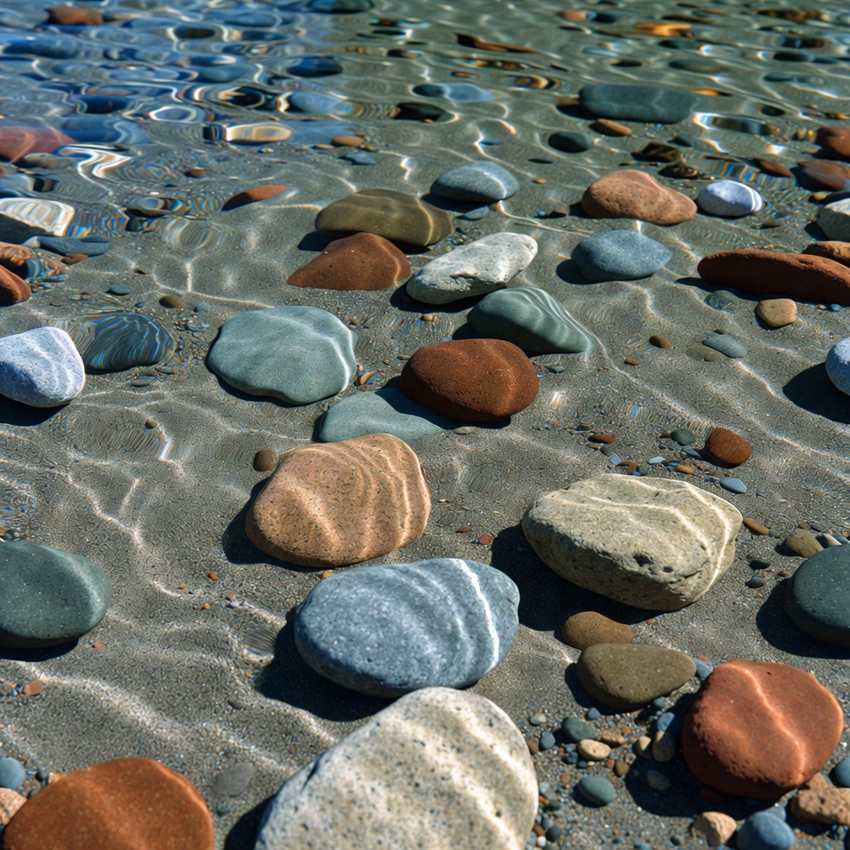 Colorful pebbles in shallow water Colorful pebbles in shallow water