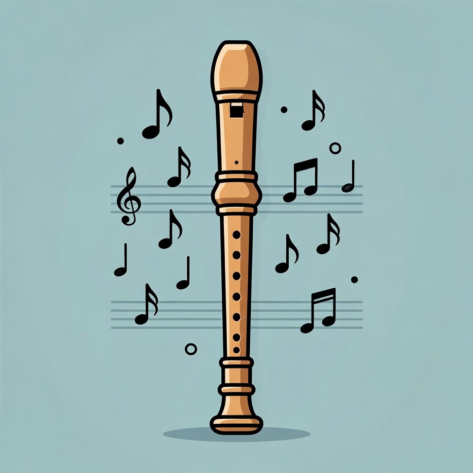 Oboe with musical notes illustration Oboe with musical notes illustration