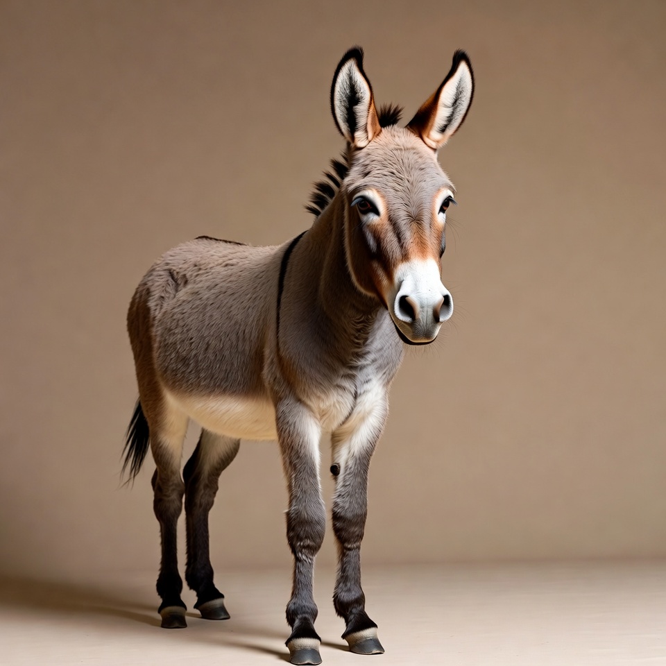 Donkey standing on beige background Donkey standing on beige background