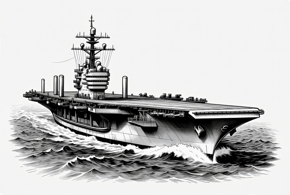 Aircraft Carrier Sailing in Ocean Aircraft Carrier Sailing in Ocean