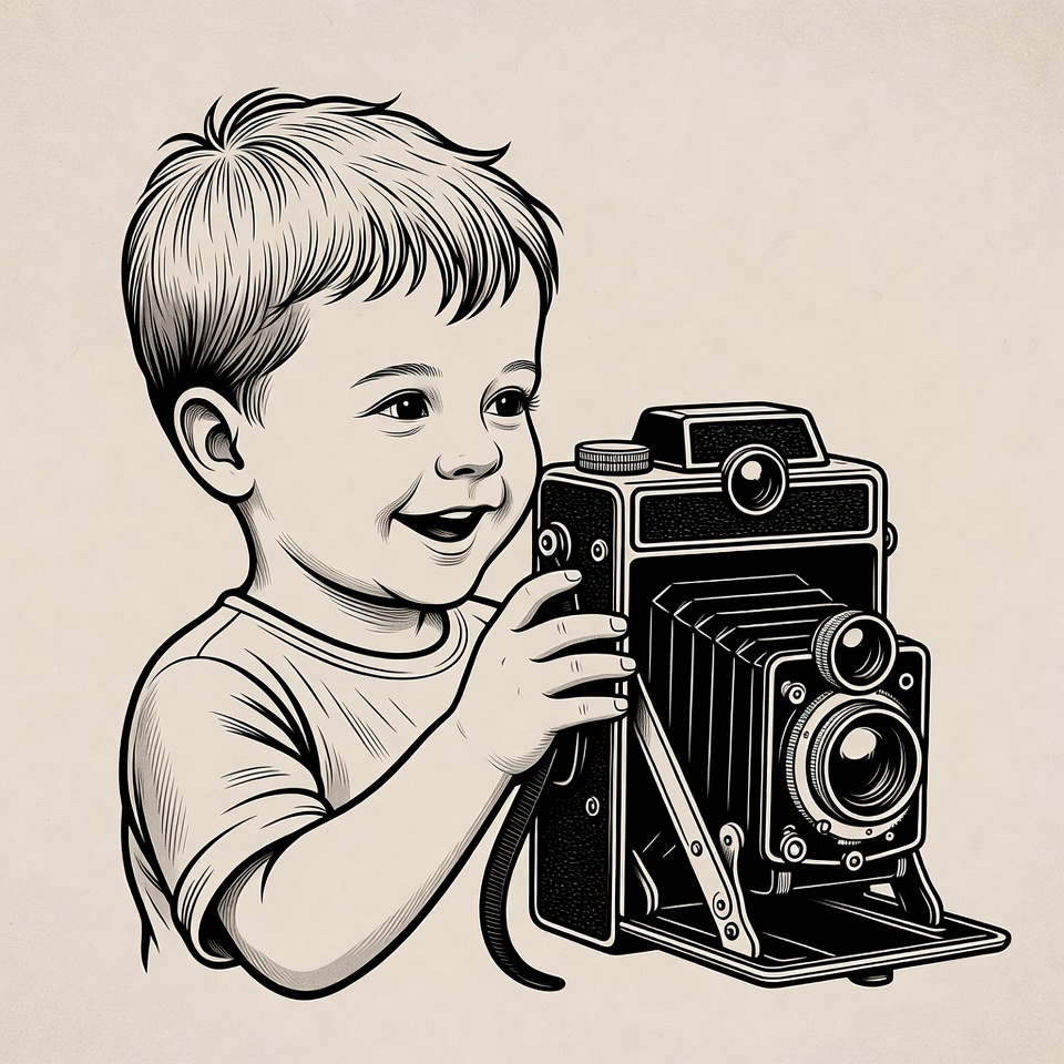Boy holding vintage camera Boy holding vintage camera