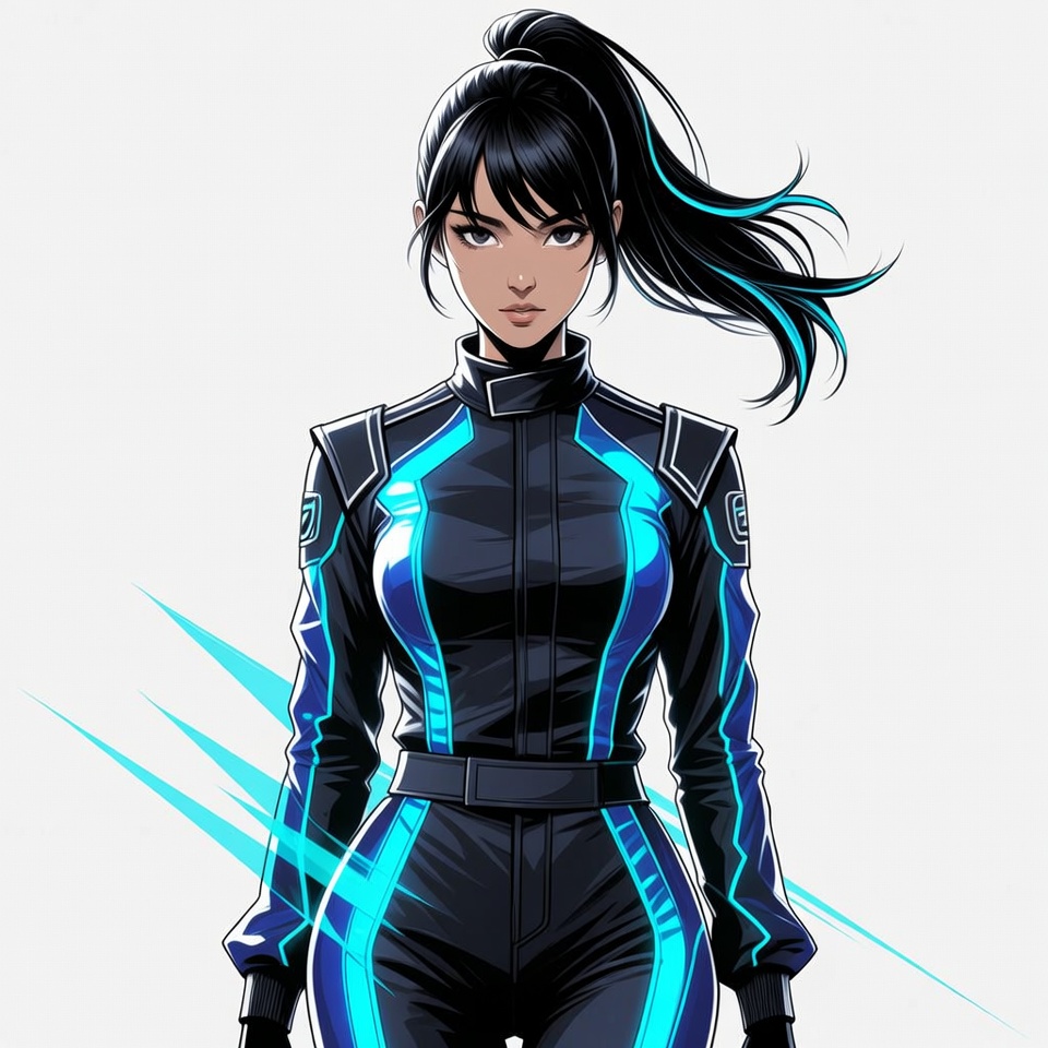 Anime girl in blue racing suit Anime girl in blue racing suit