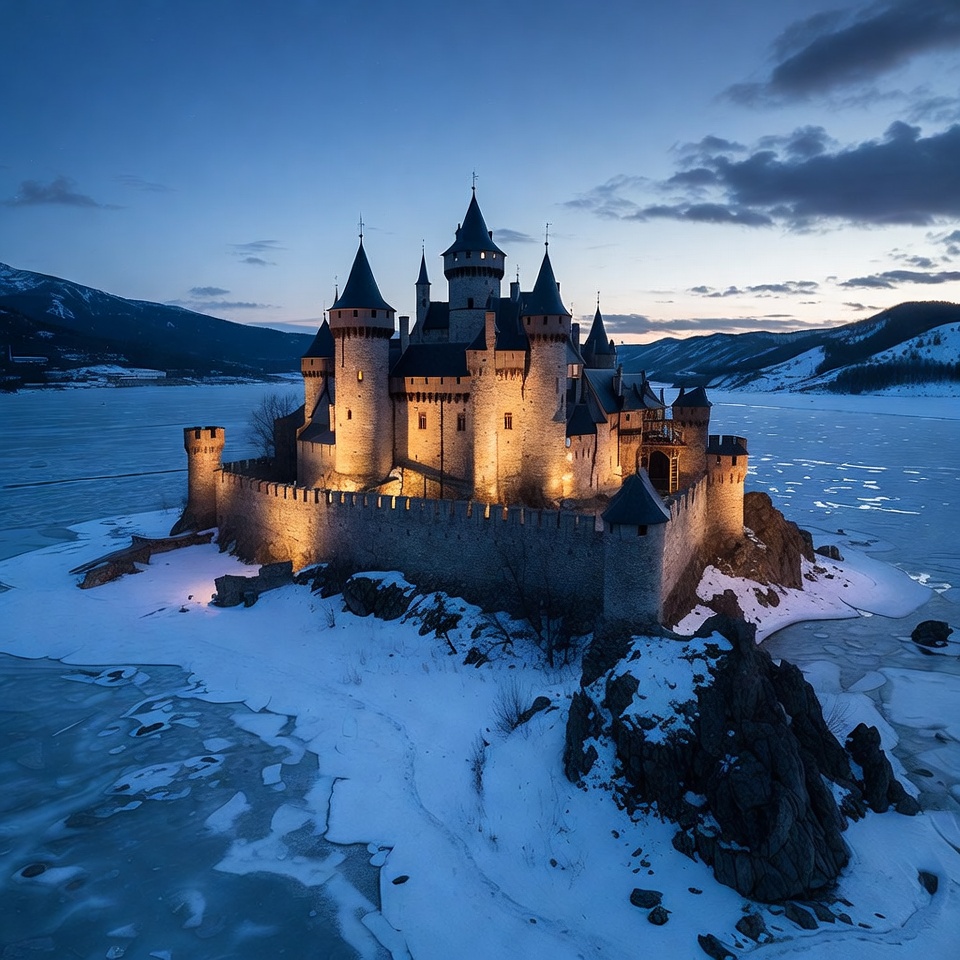 Medieval Castle on Frozen Lake Medieval Castle on Frozen Lake